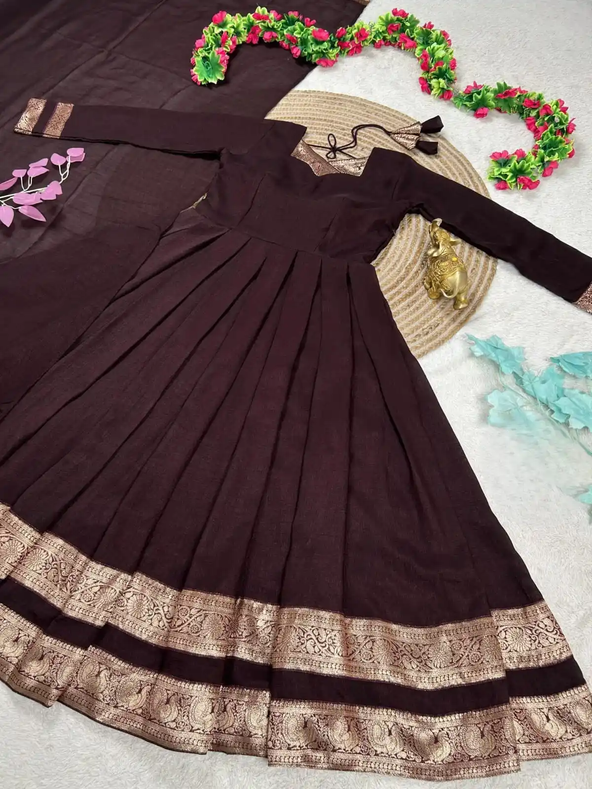 Deep Coffee Vichitra Silk Gown